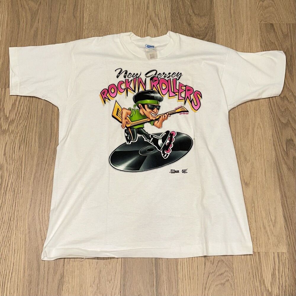 New Jersey Rockin Rollers Hockey Vintage Single Stitch T-Shirt Mens Large